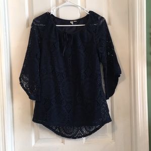 Navy lace long sleeve blouse